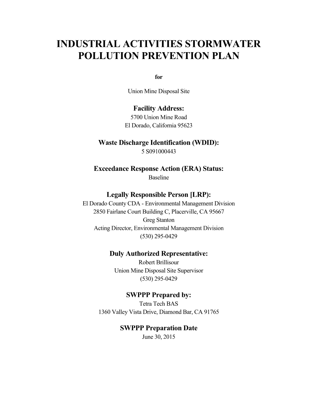 Industrial Activities Stormwater Pollution Prevention Plan