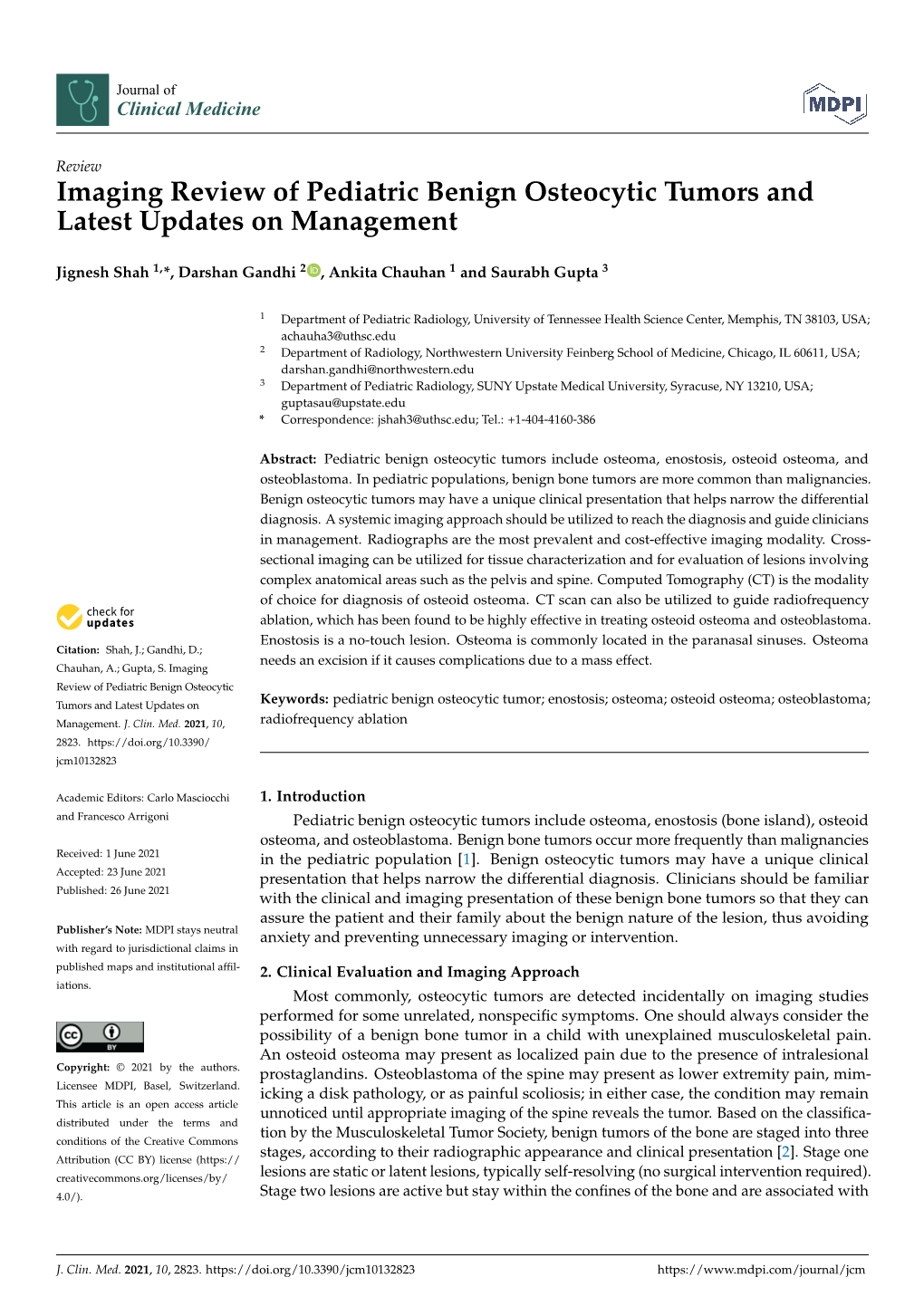 Imaging Review of Pediatric Benign Osteocytic Tumors and Latest Updates on Management