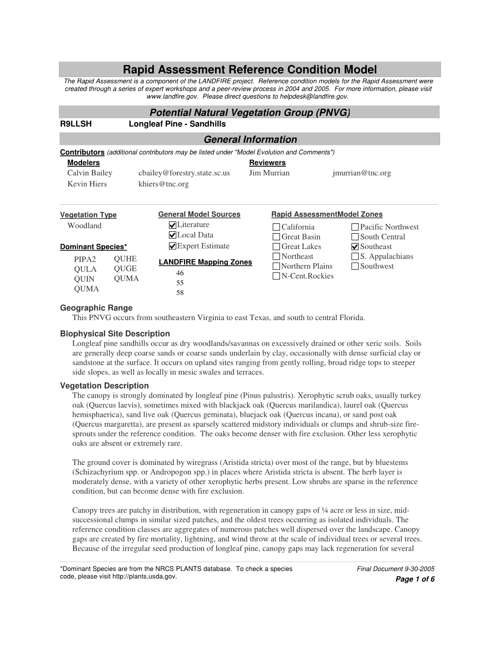 Rapid Assessment Reference Condition Model the Rapid Assessment Is a Component of the LANDFIRE Project