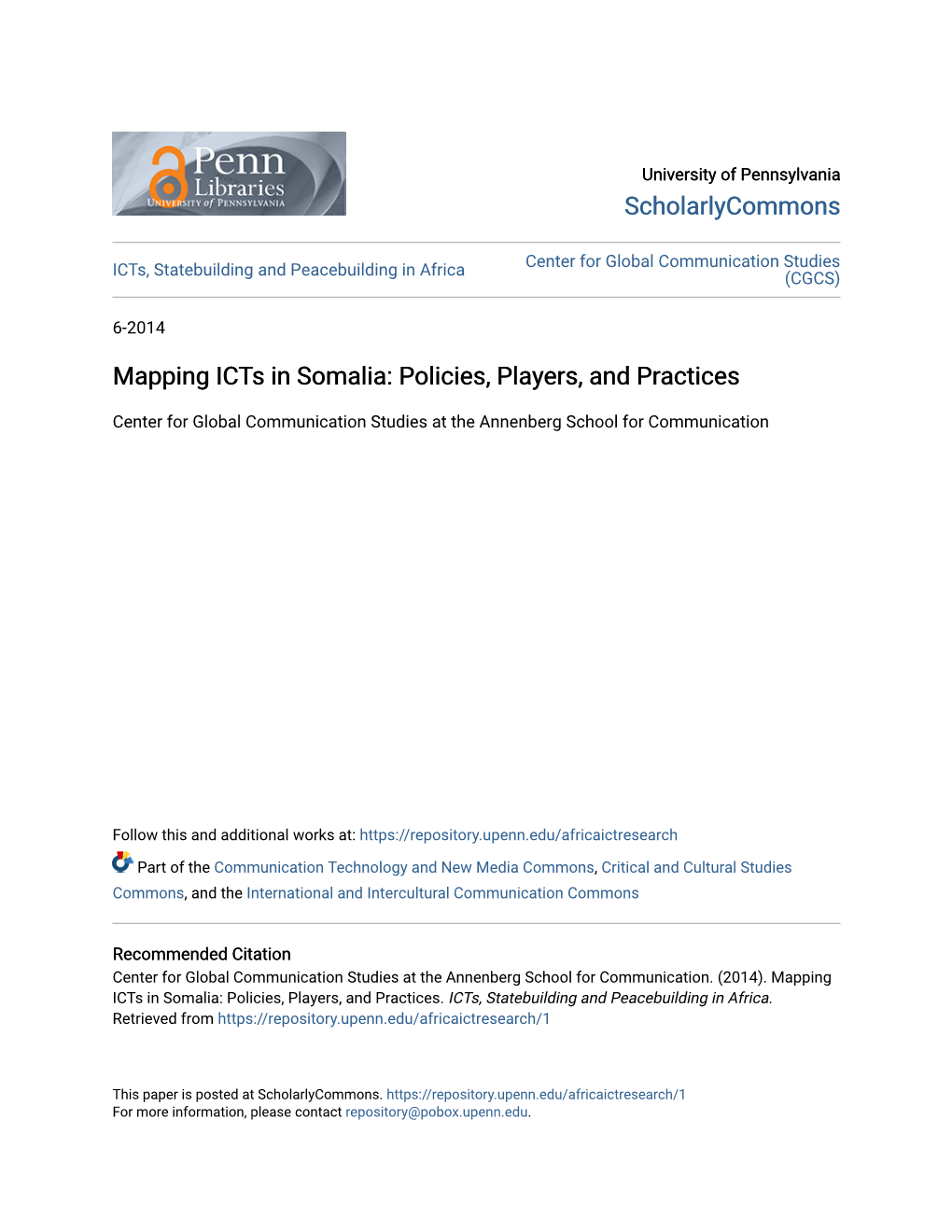 Mapping Icts in Somalia: Policies, Players, and Practices