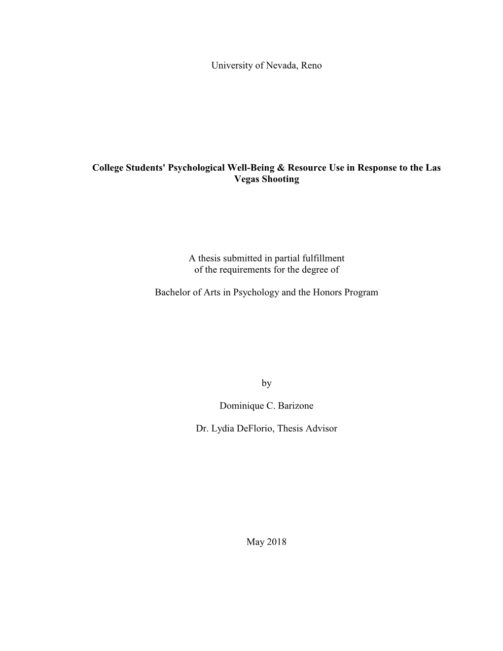 College Students' Psychological Well-Being & Resource Use In