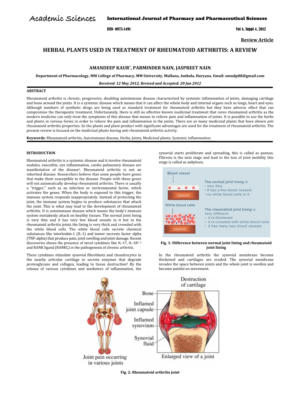 Herbal Plants Used in Treatment of Rheumatoid Arthritis: a Review