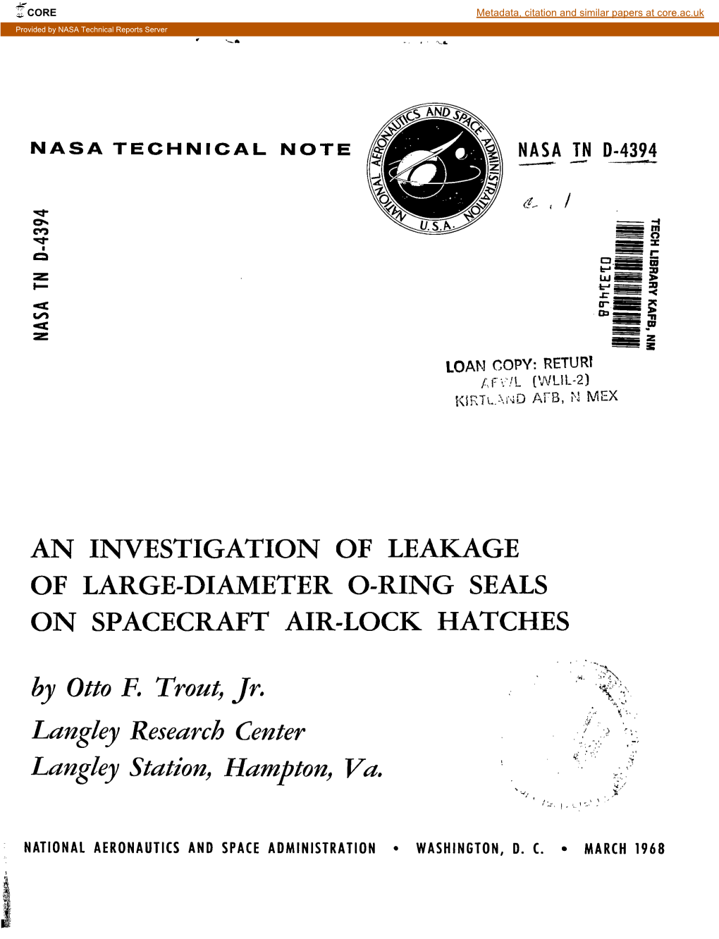 An Investigation of Leakage of Large-Diameter O-Ring Seals on Spacecraft Airlock Hatches