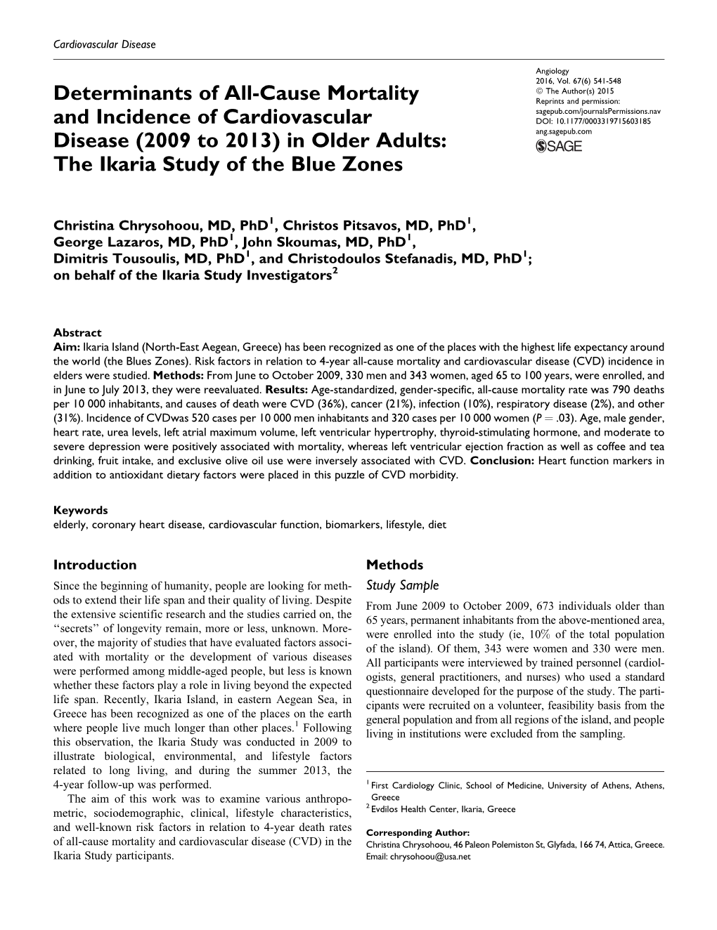 Determinants of All-Cause Mortality and Incidence of Cardiovascular