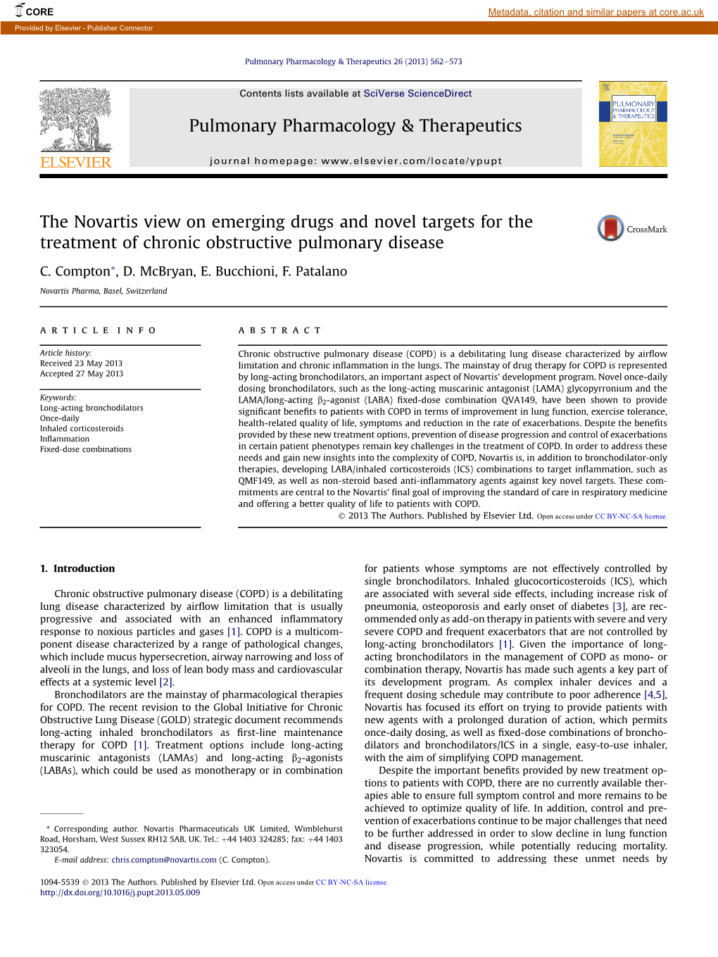 The Novartis View on Emerging Drugs and Novel Targets for the Treatment of Chronic Obstructive Pulmonary Disease