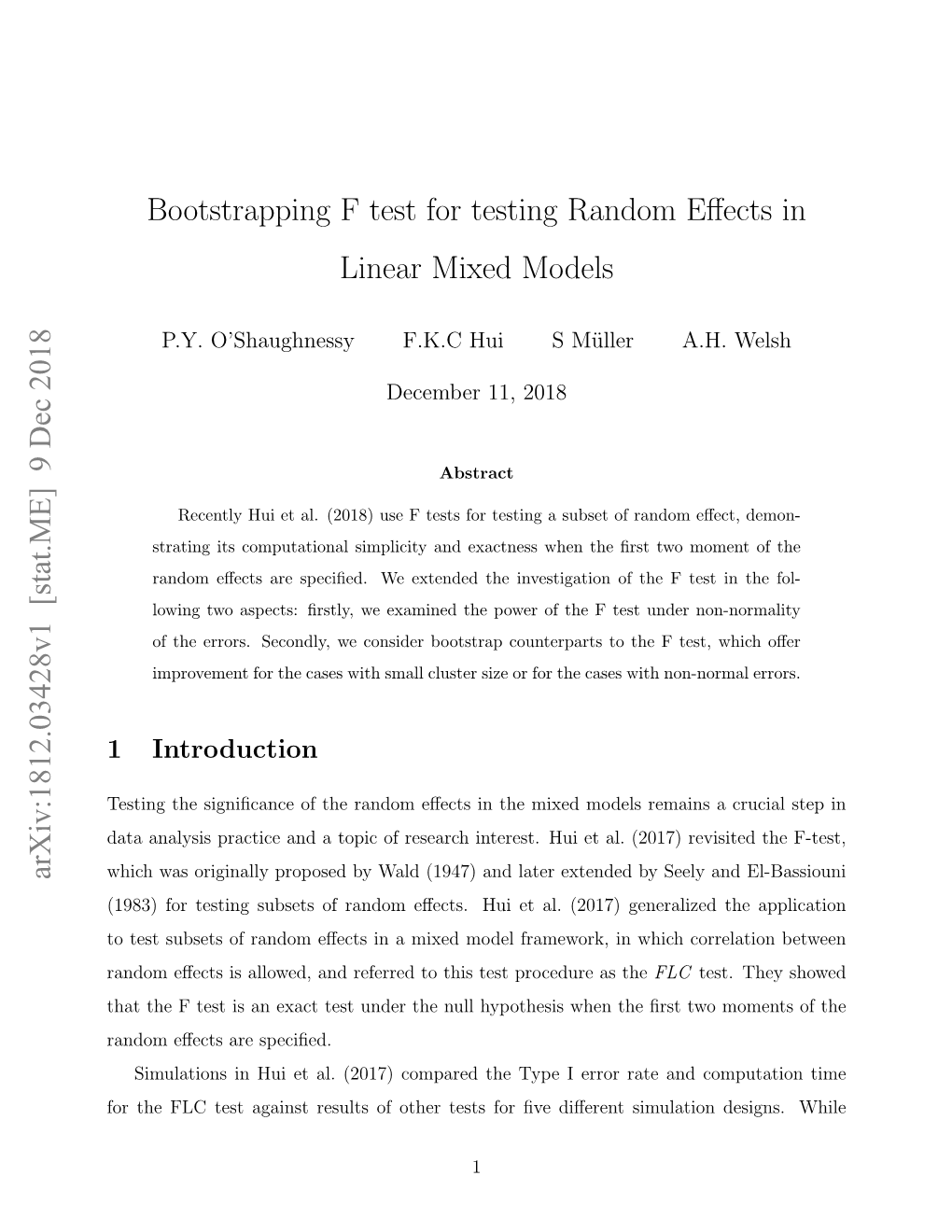 Bootstrapping F Test for Testing Random Effects in Linear Mixed