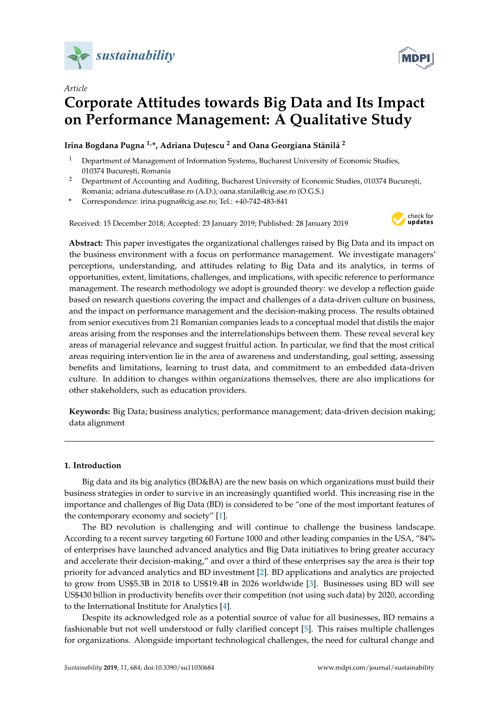 Corporate Attitudes Towards Big Data and Its Impact on Performance Management: a Qualitative Study