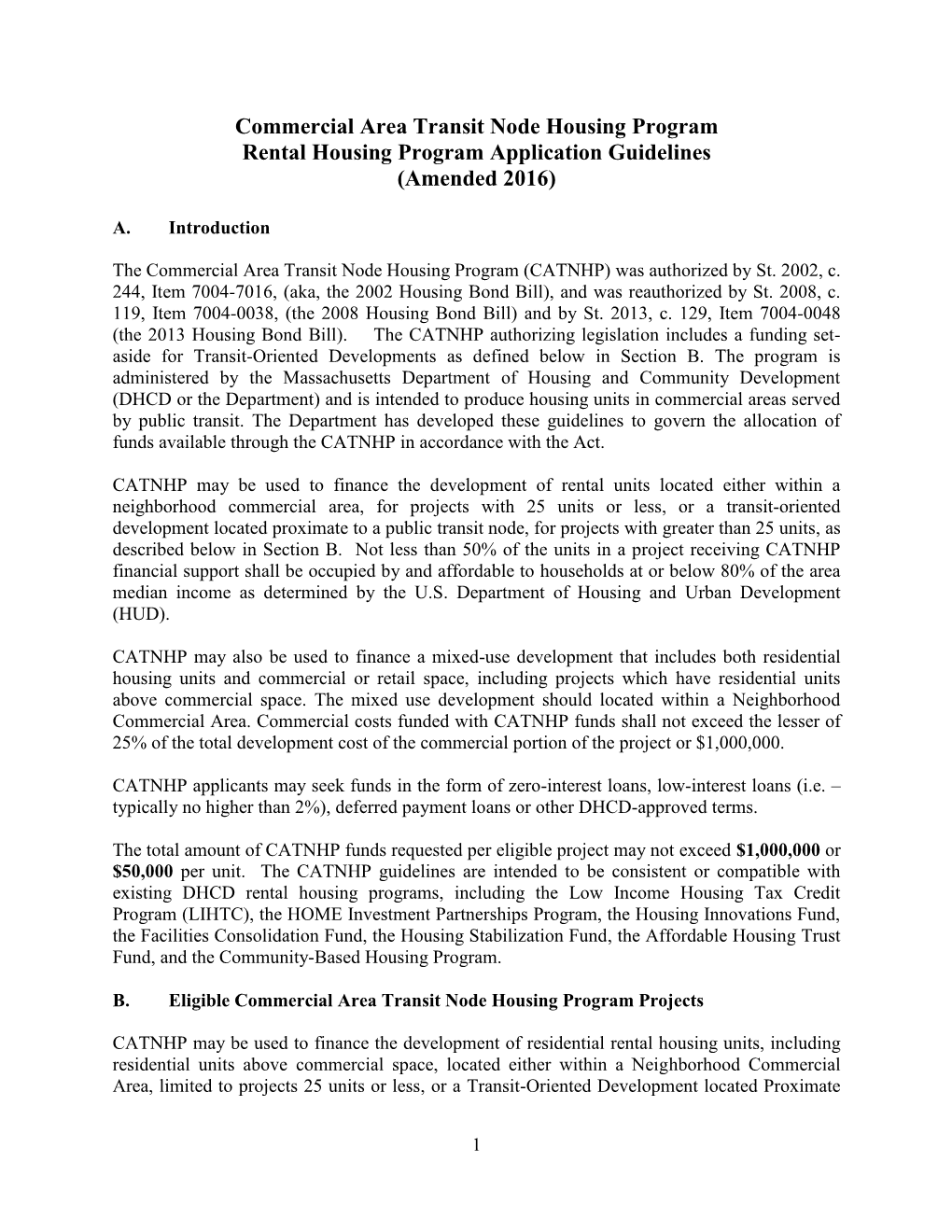 Commercial Area Transit Node Housing Program Guidelines