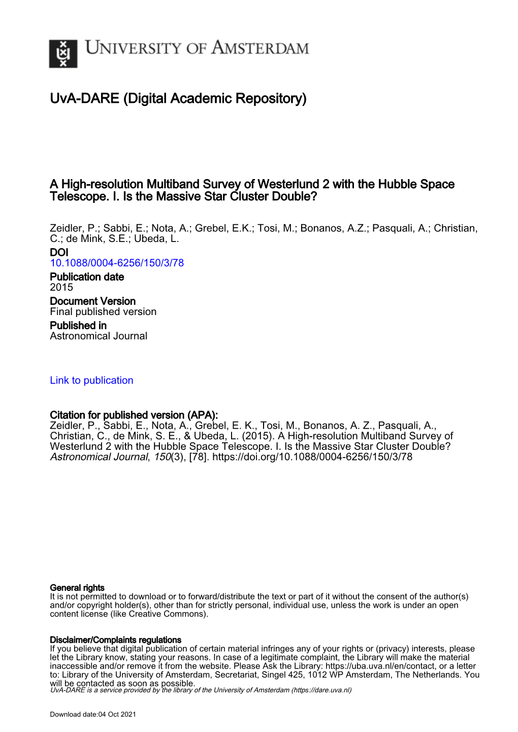 A High-Resolution Multiband Survey of Westerlund 2 with the Hubble Space Telescope