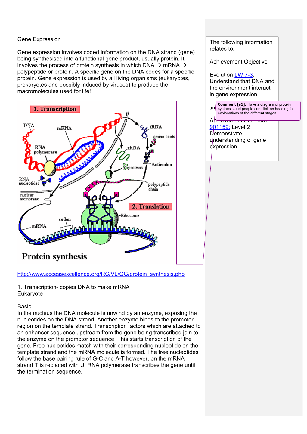 Gene Expression Gene Expression Involves Coded Information on the DNA Strand (Gene) Being Synthesised Into a Functional Gene