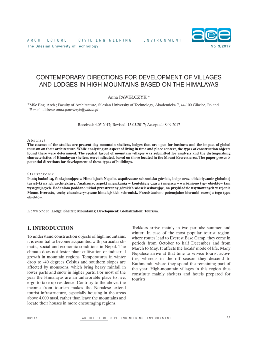 Contemporary Directions for Development of Villages and Lodges in High Mountains Based on the Himalayas