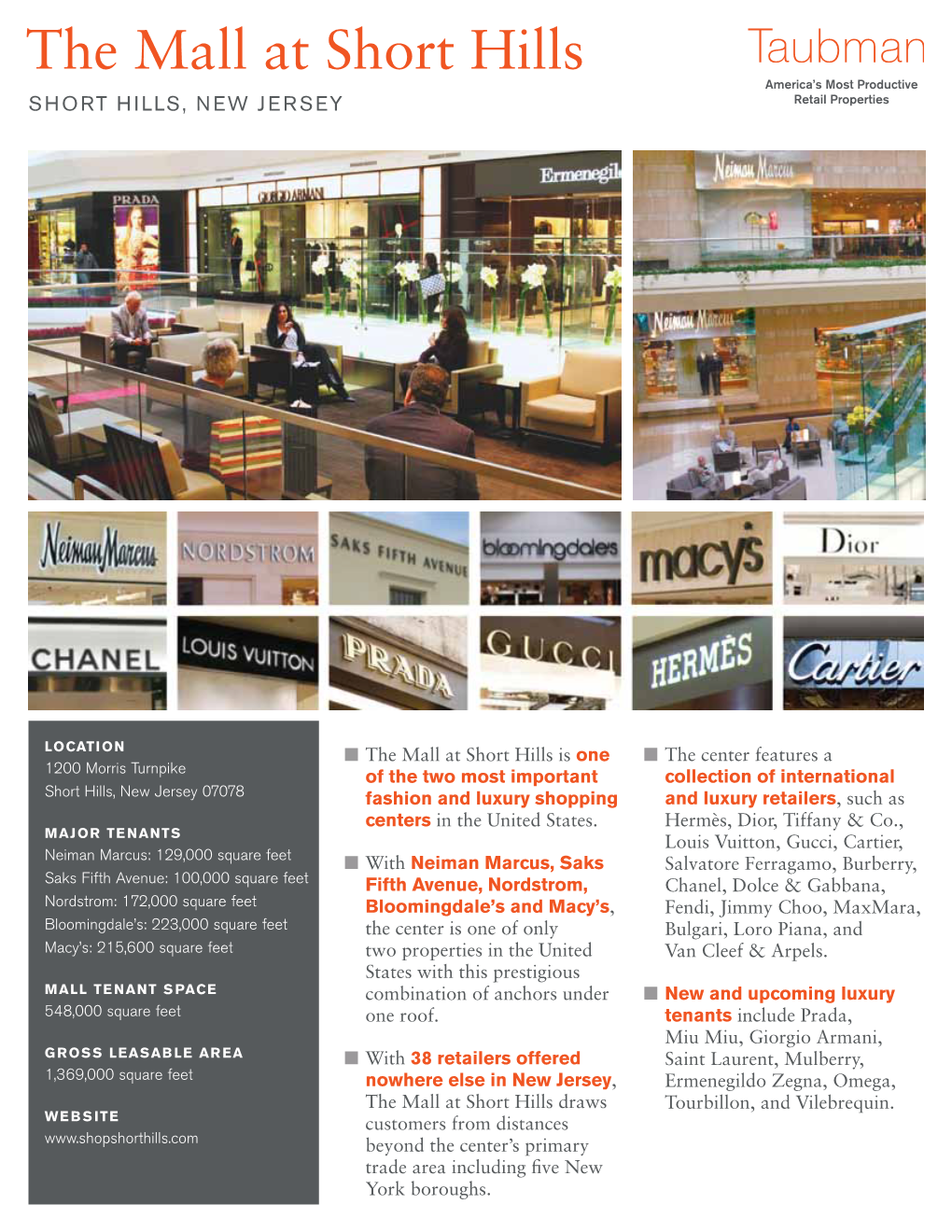 The Mall at Short Hills America’S Most Productive Short Hills, New Jersey Retail Properties