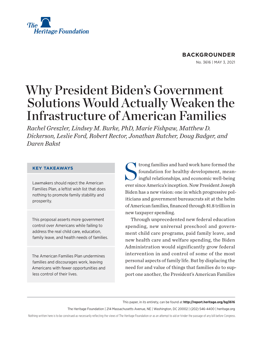 Supporting Families Means That Lawmakers Should Reject the Leftist Laundry List in the Biden Plan