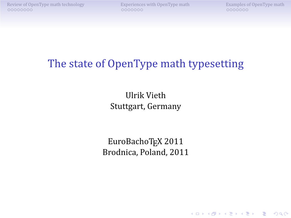 The State of Opentype Math Typesetting