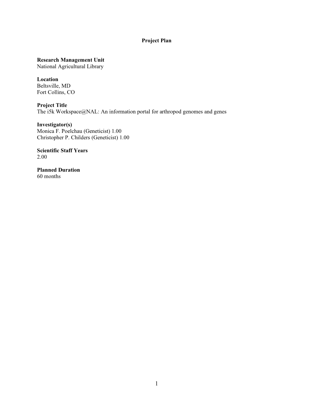 Project Plan Research Management Unit National Agricultural Library