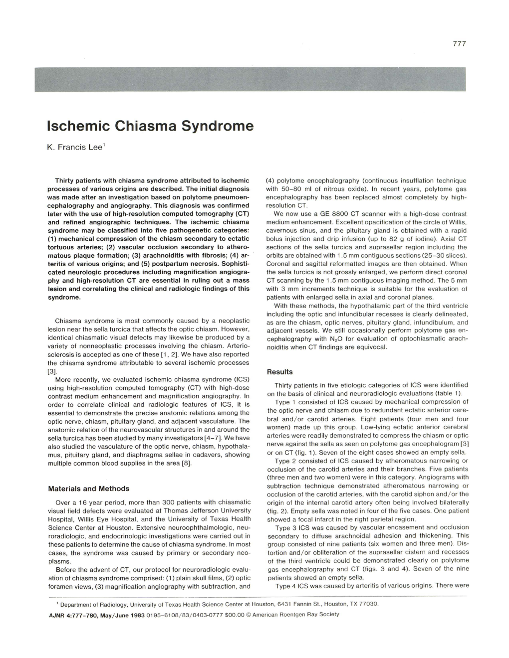 Ischemic Chiasma Syndrome