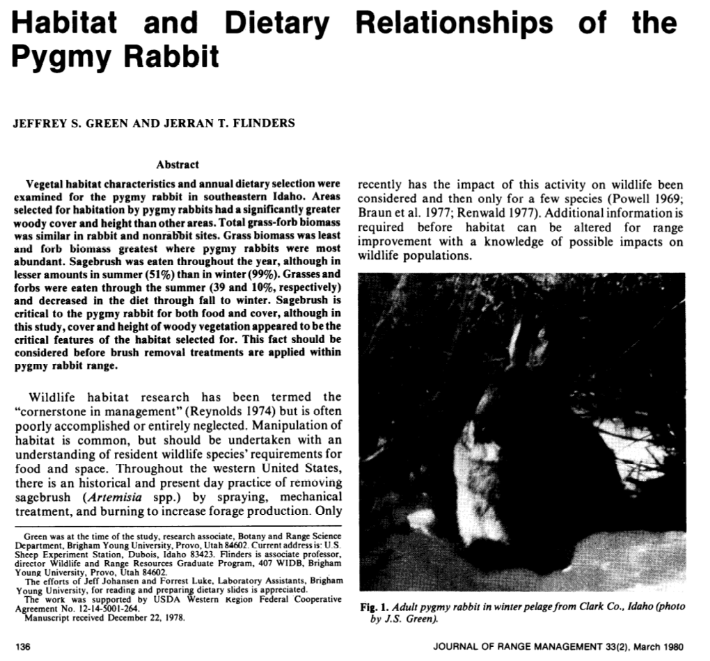 Habitat and Dietary Pygmy Rabbit