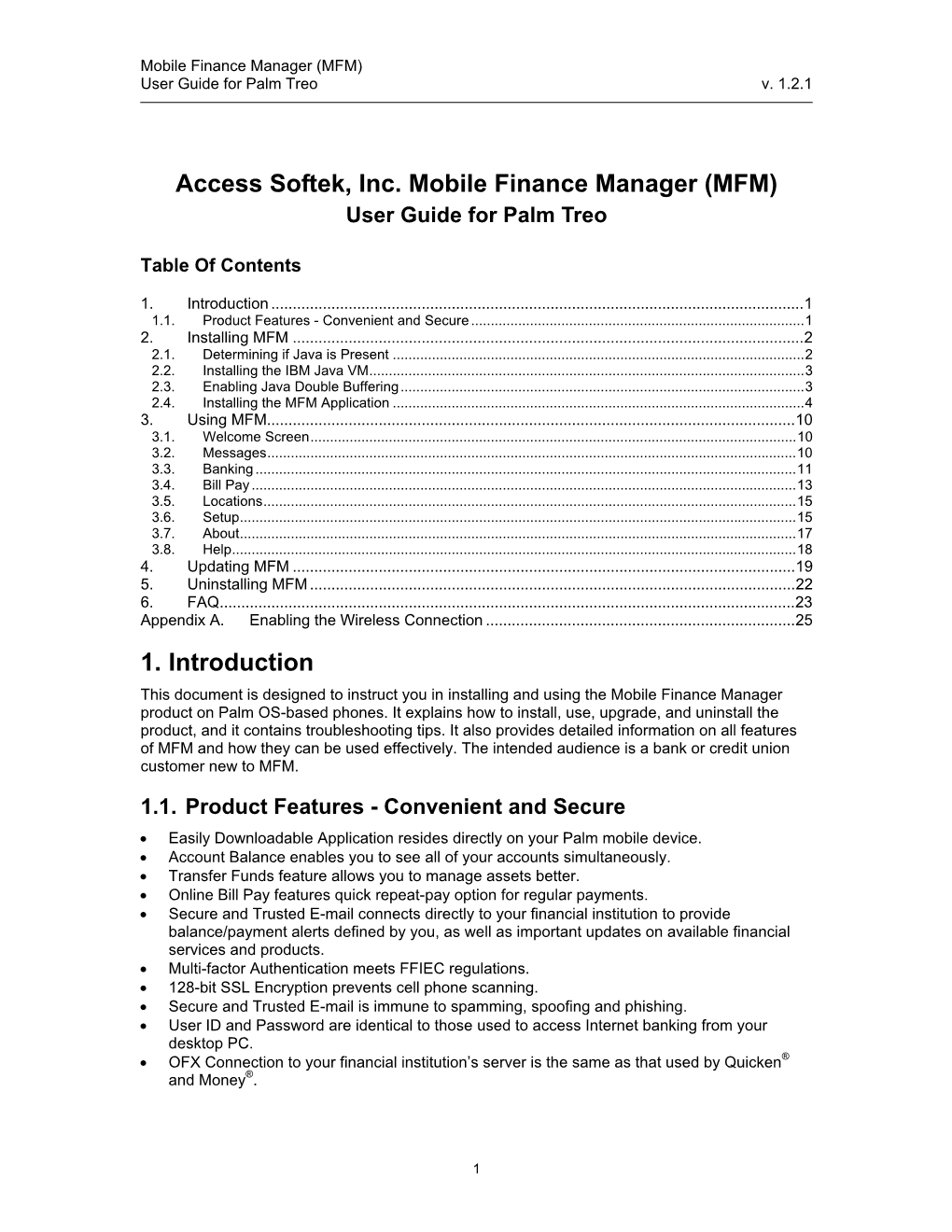 Access Softek, Inc. Mobile Finance Manager (MFM) User Guide for Palm Treo
