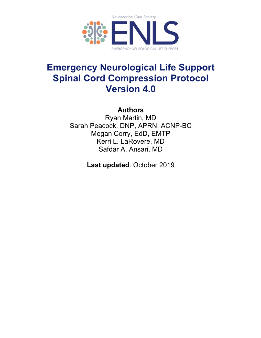 Emergency Neurological Life Support Spinal Cord Compression Protocol Version 4.0