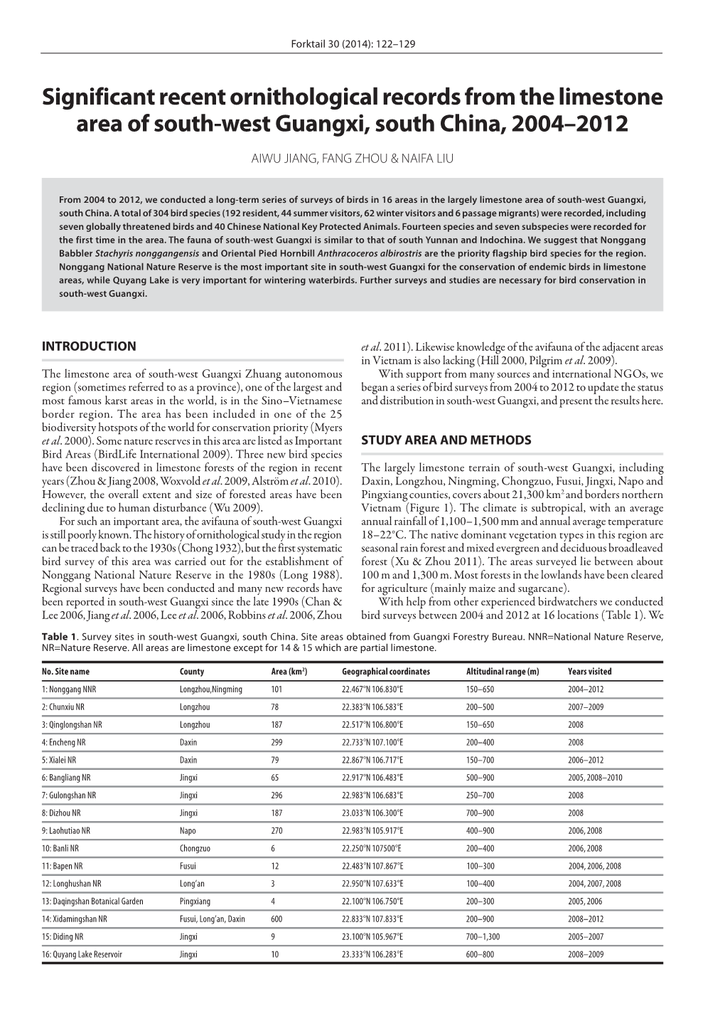 Forktail 30 (2014): 122–129