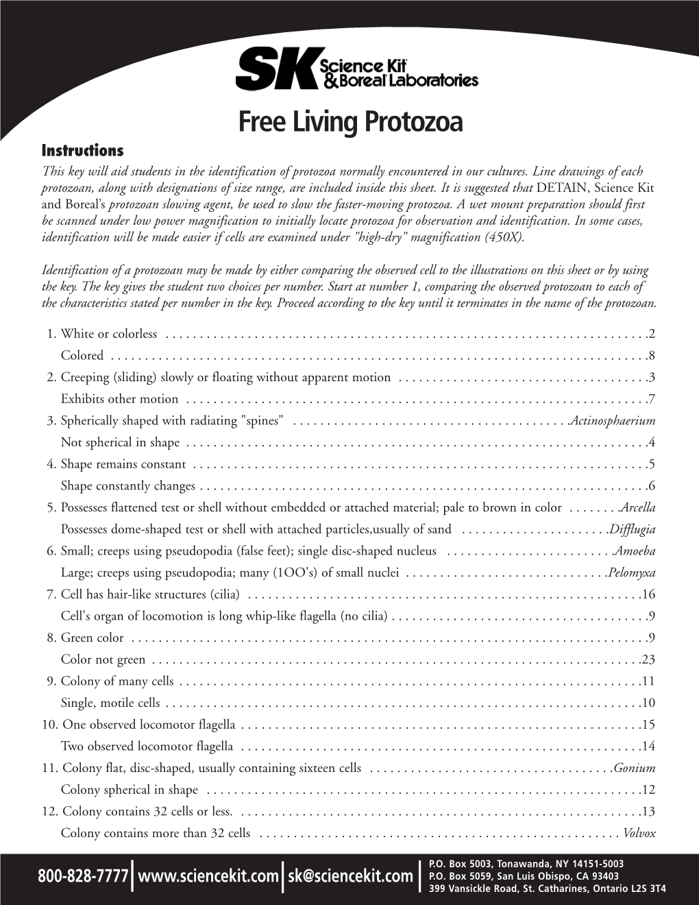 Free Living Protozoa Instructions This Key Will Aid Students in the Identification of Protozoa Normally Encountered in Our Cultures