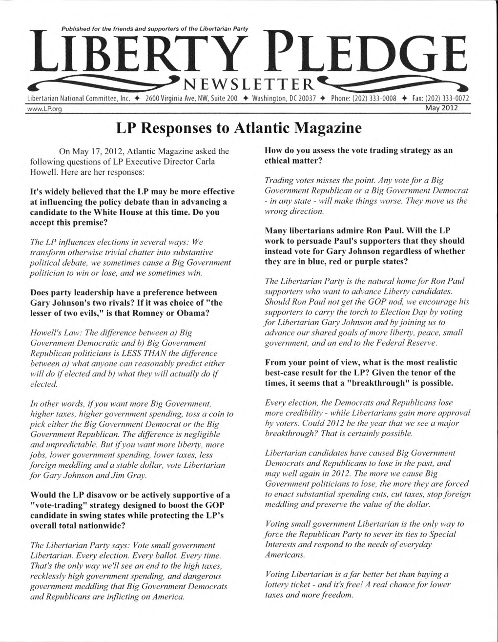 LIBERTY PLEDGE NEWSLETTER Libertarian National Committee, Inc