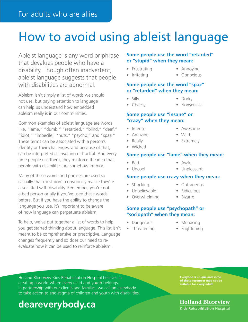 Dear Everybody Tips on Ableist and First Person Language