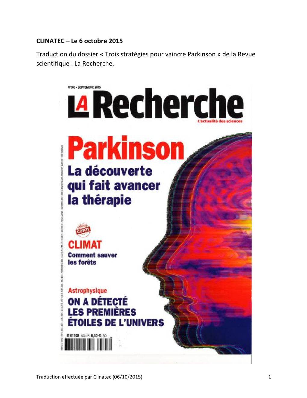 Trois Stratégies Pour Vaincre Parkinson » De La Revue Scientifique : La Recherche