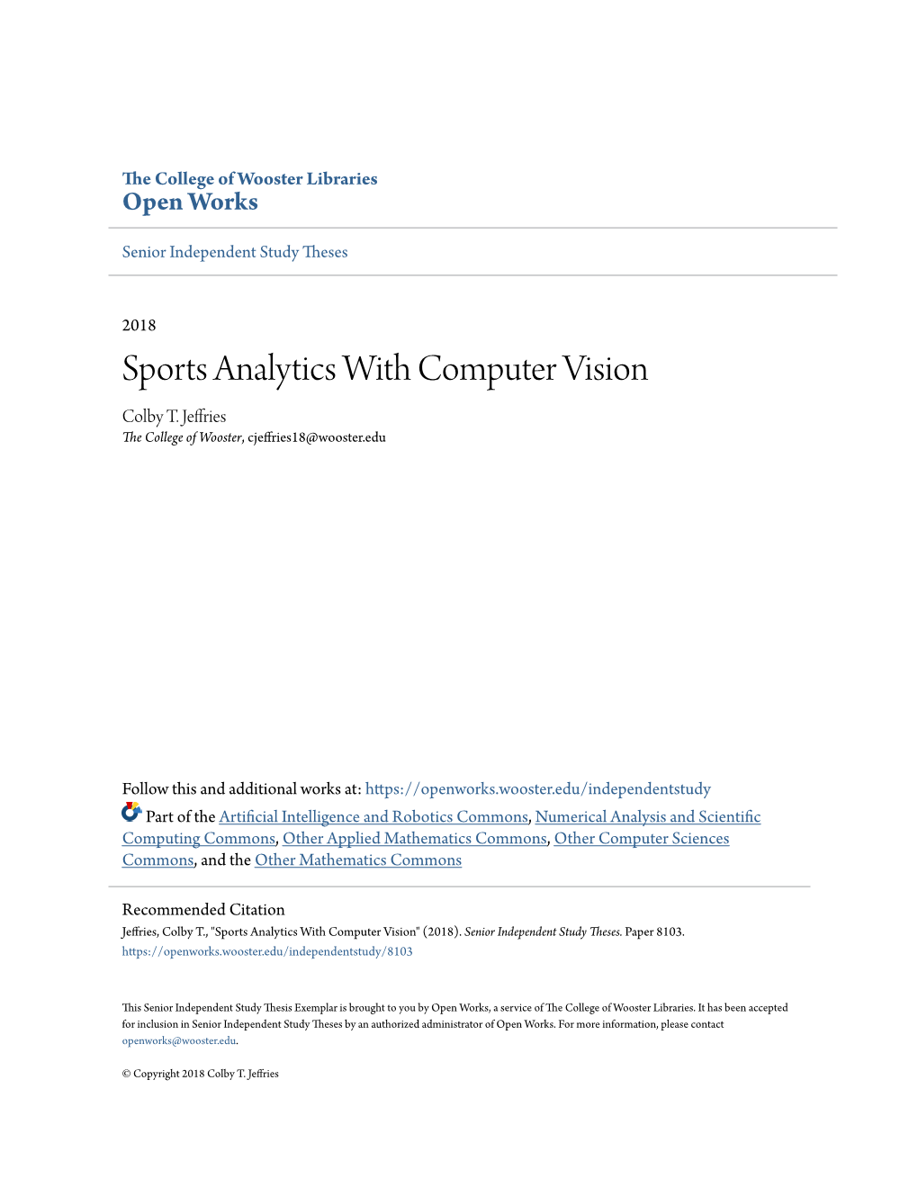 Sports Analytics with Computer Vision Colby T