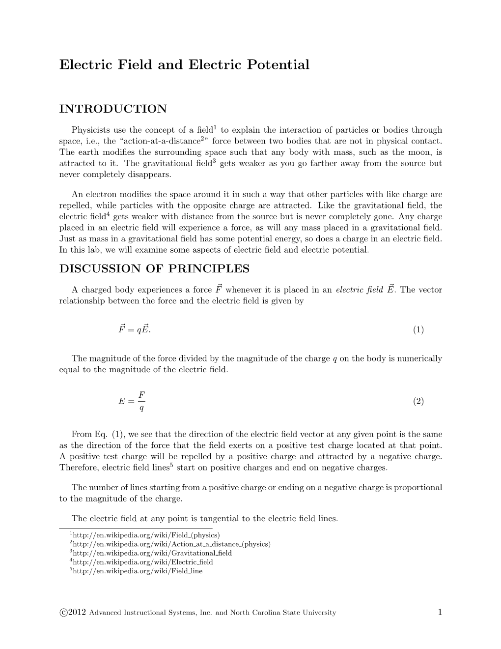 Electric Field and Electric Potential