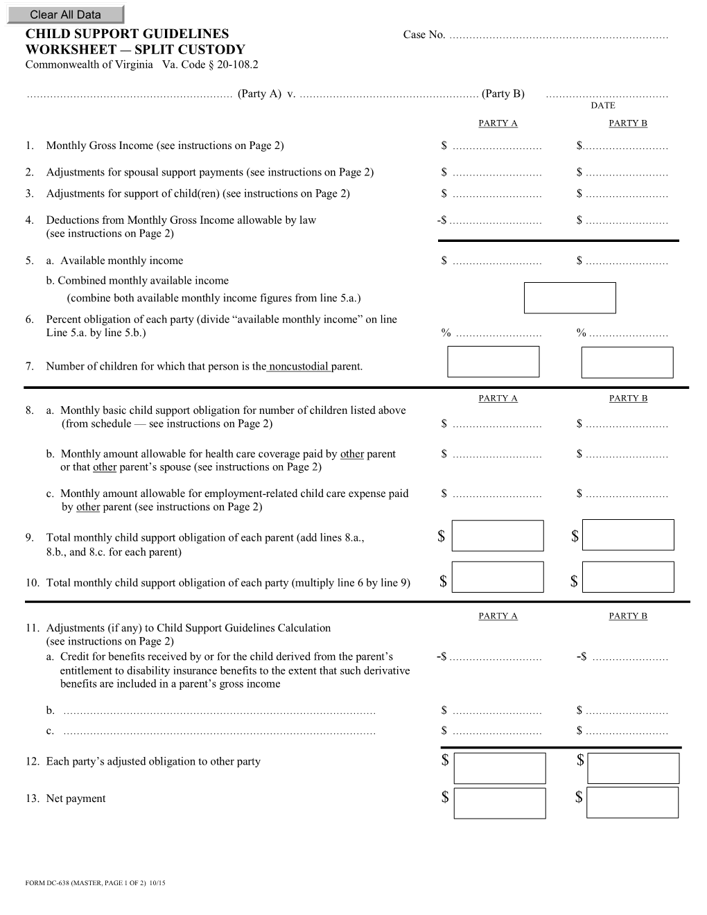 Child Support Guidelines Worksheet