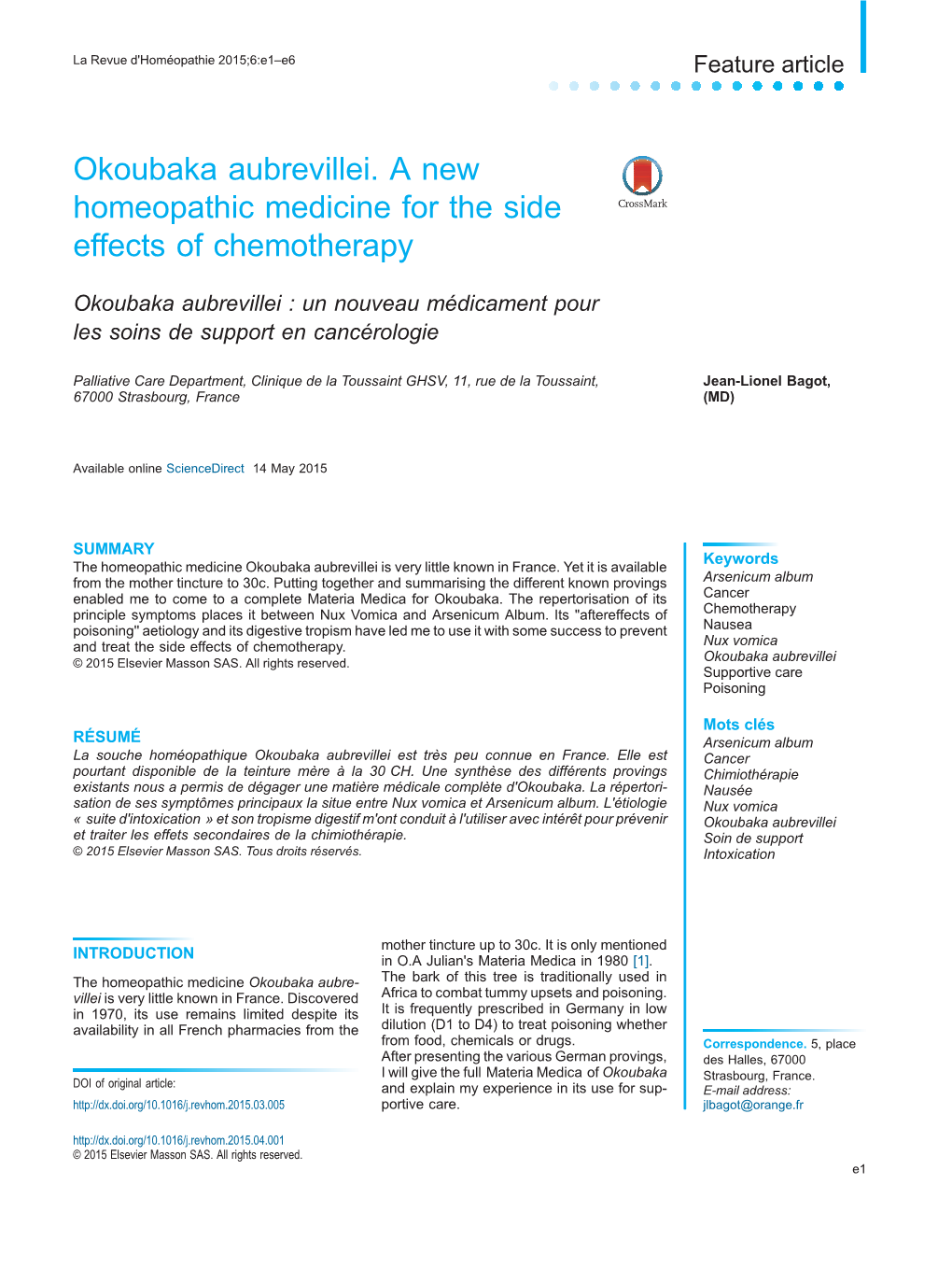 Okoubaka Aubrevillei. a New Homeopathic Medicine for the Side Effects of Chemotherapy