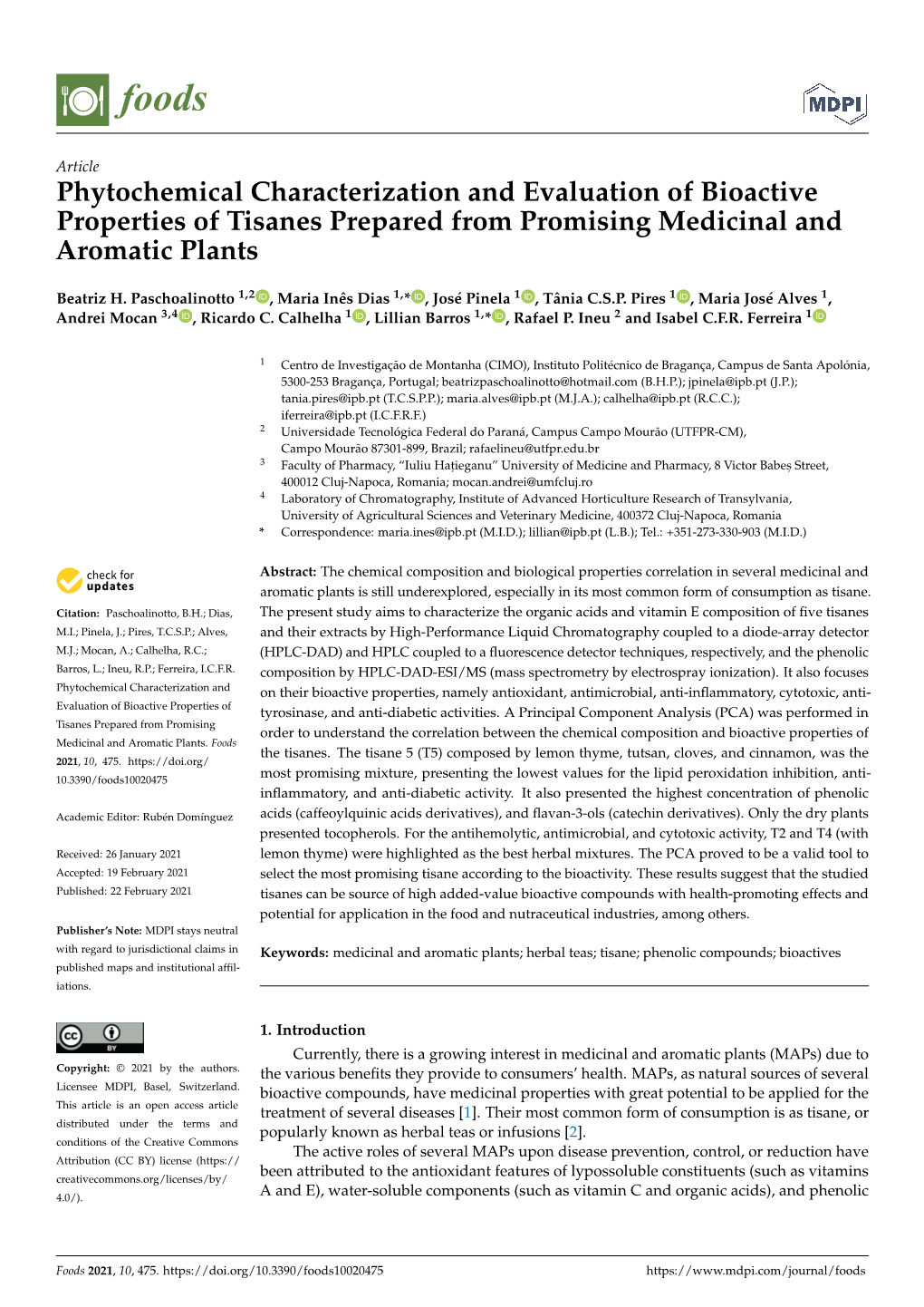 Phytochemical Characterization and Evaluation of Bioactive Properties of Tisanes Prepared from Promising Medicinal and Aromatic Plants