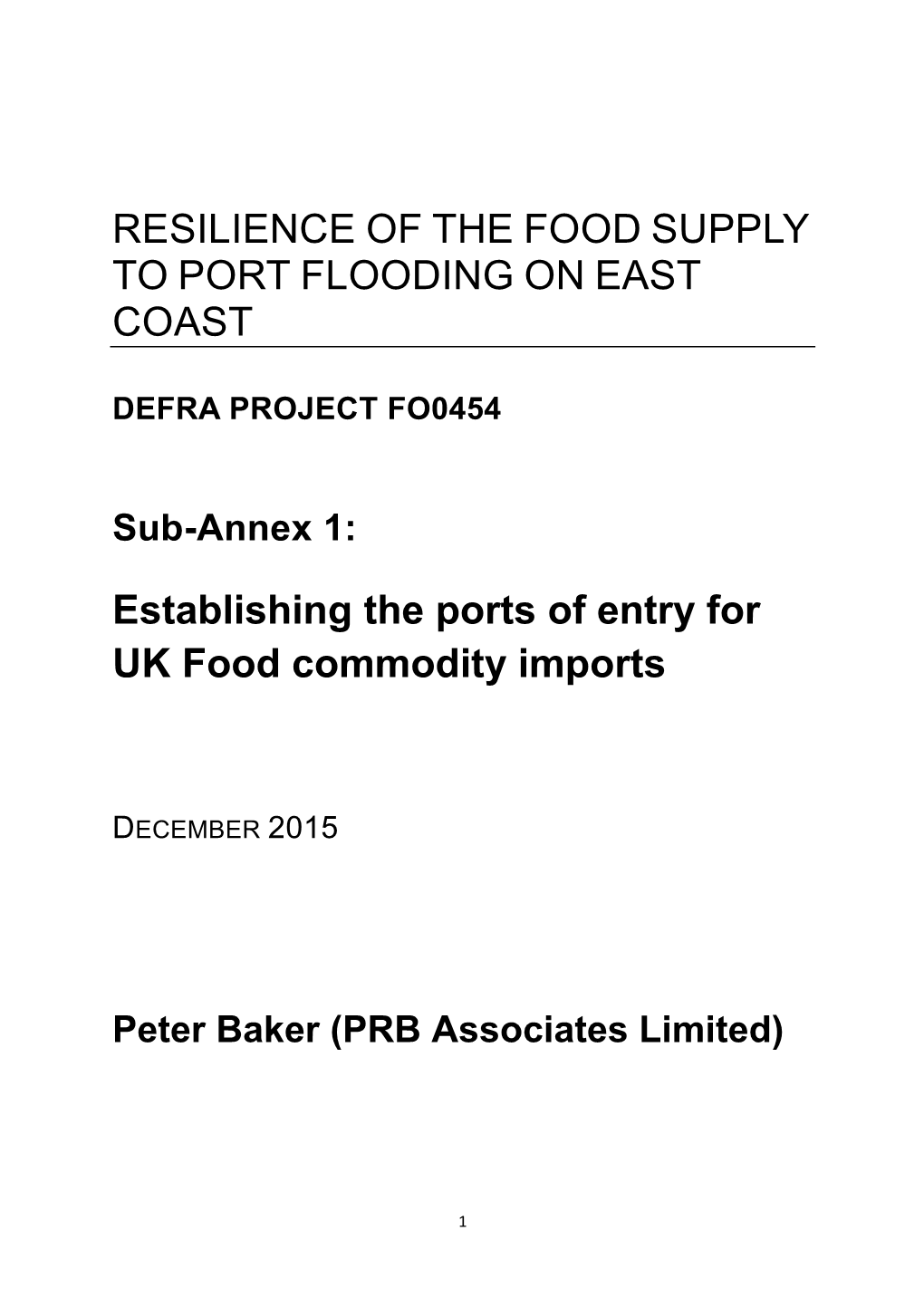 (Annex 1) Establishing the Port of Entry for UK Food Imports