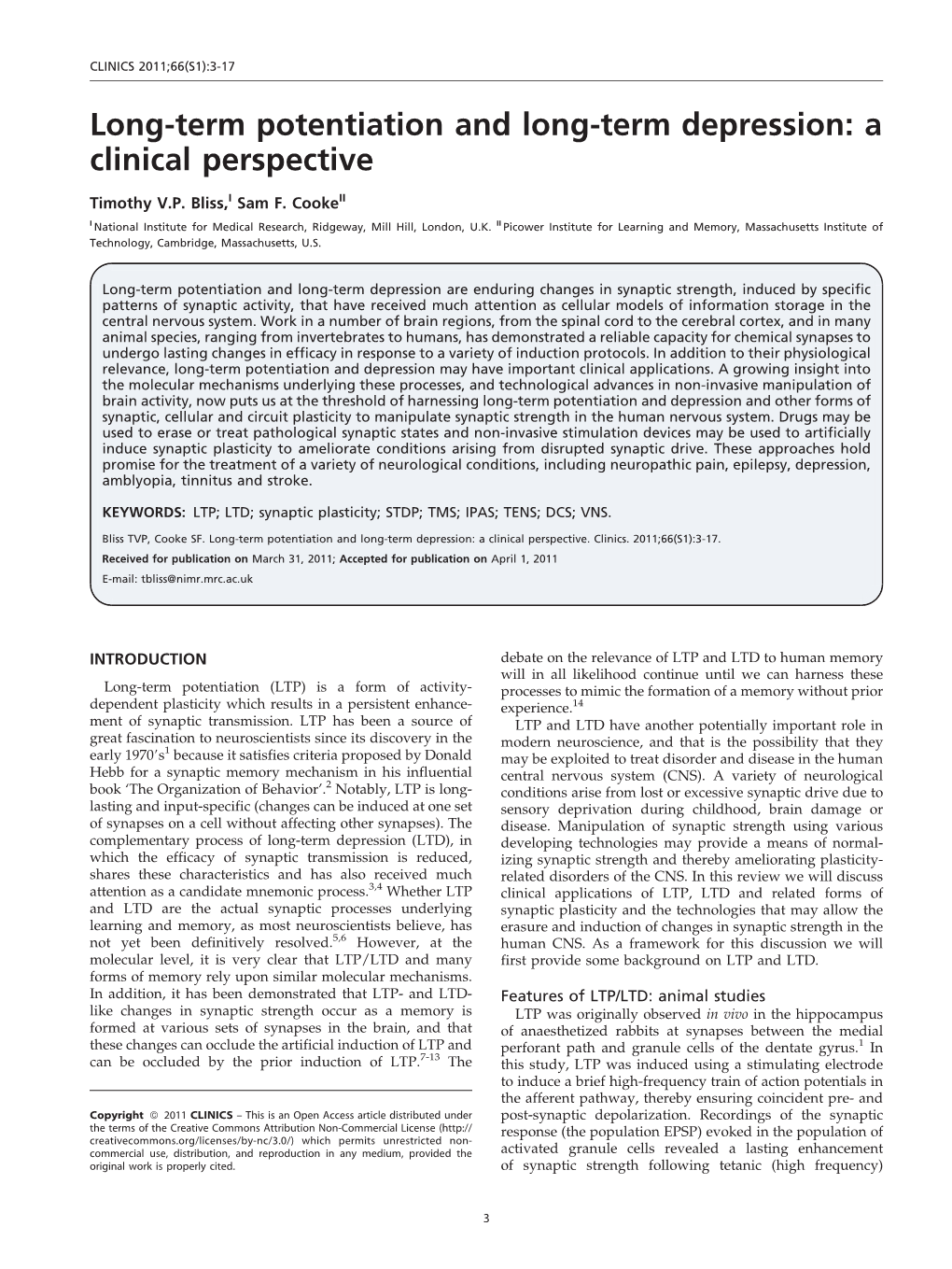 Long-Term Potentiation and Long-Term Depression: a Clinical Perspective