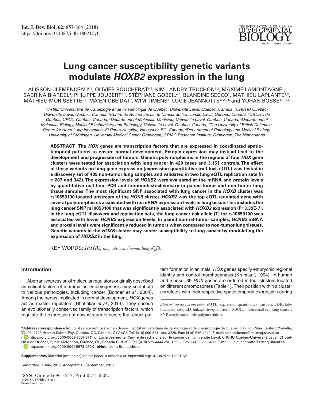 Lung Cancer Susceptibility Genetic Variants Modulate HOXB2
