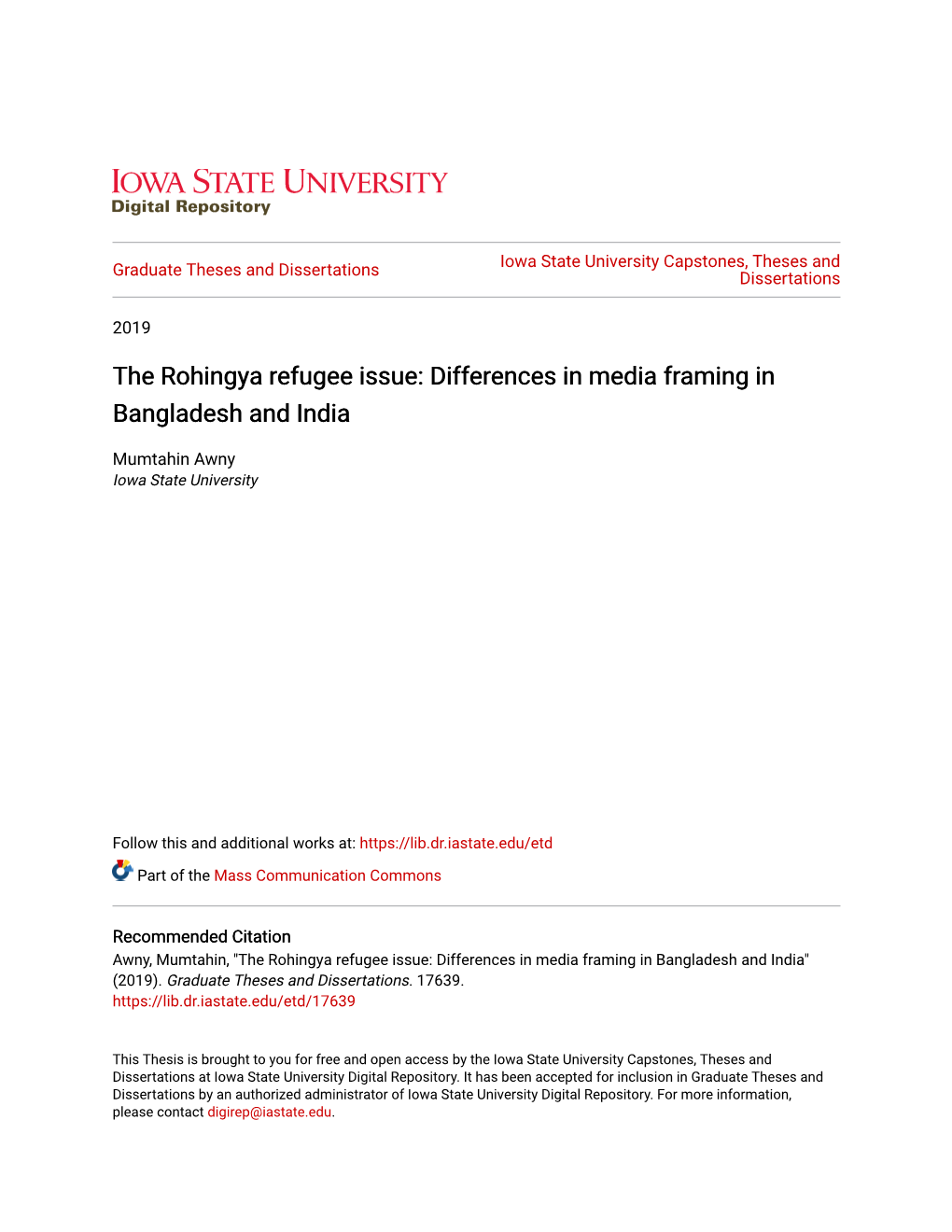 The Rohingya Refugee Issue: Differences in Media Framing in Bangladesh and India