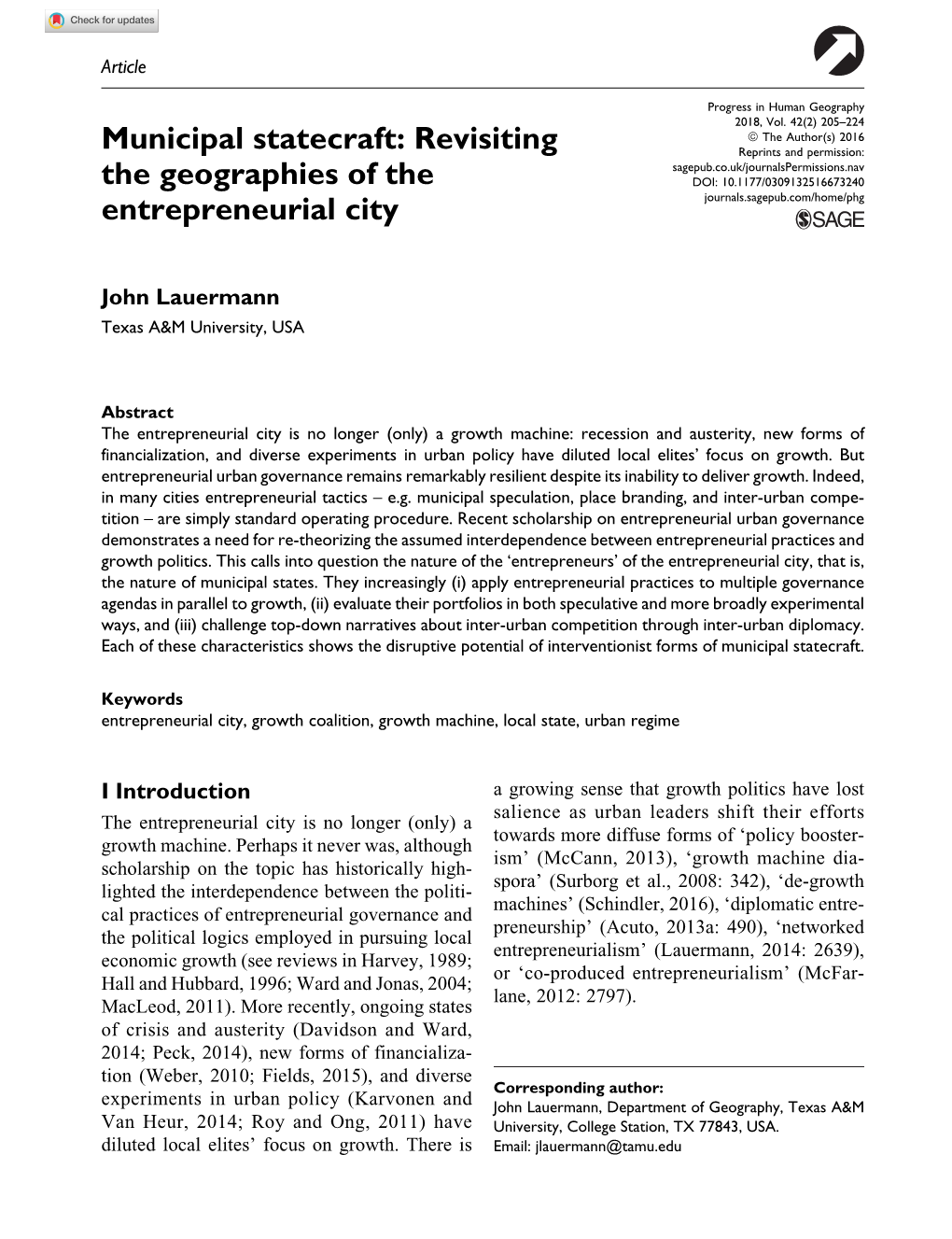 Municipal Statecraft: Revisiting the Geographies Of