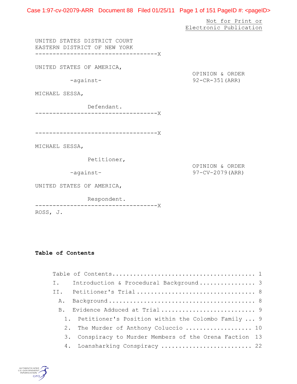 Case 1:97-Cv-02079-ARR Document 88 Filed 01/25/11 Page 1 of 151 Pageid