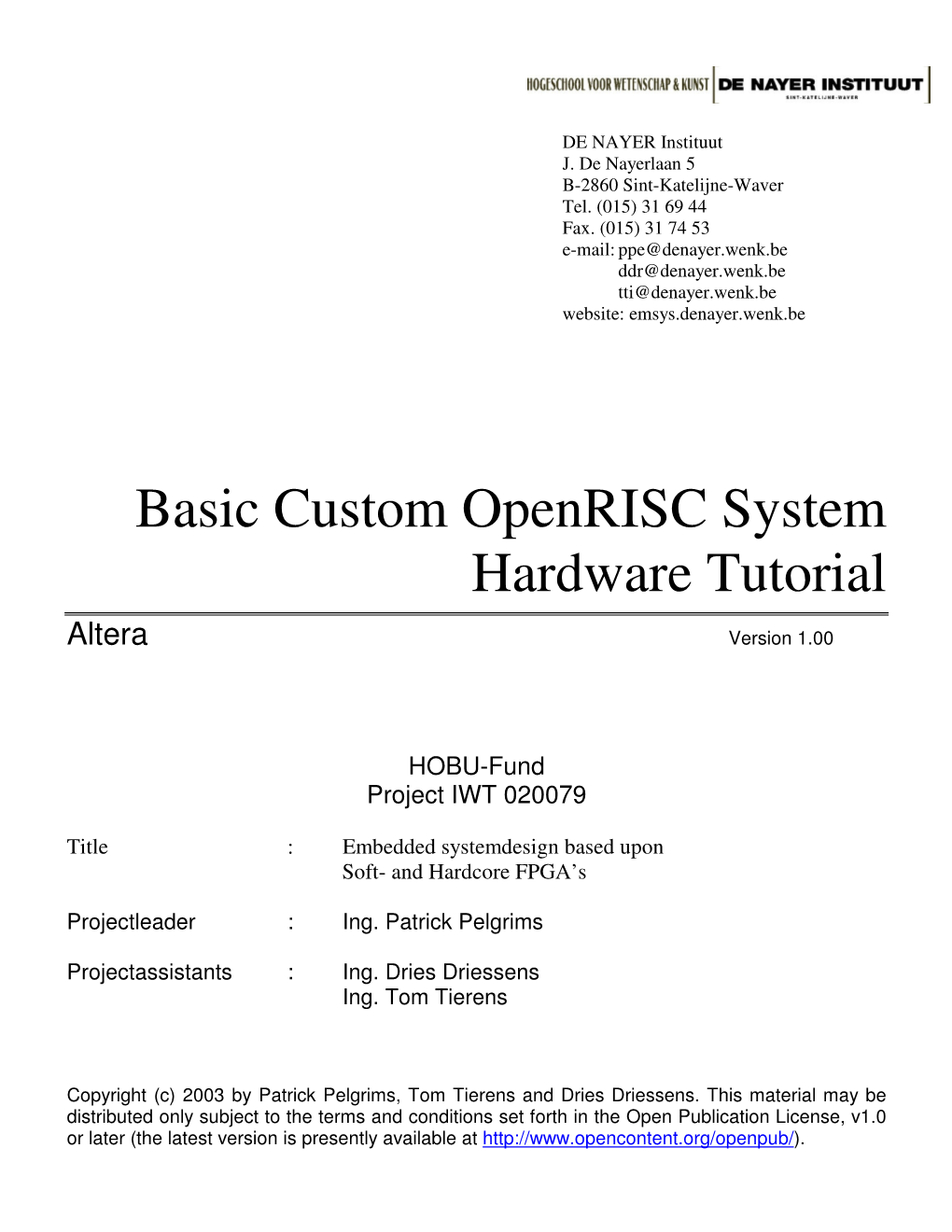 Basic Custom Openrisc System Hardware Tutorial
