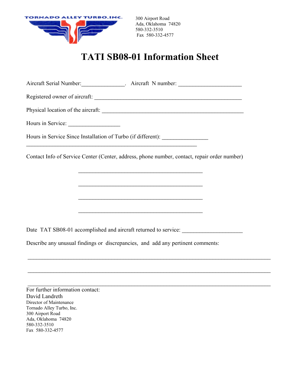 TATI SB08-01 Information Sheet
