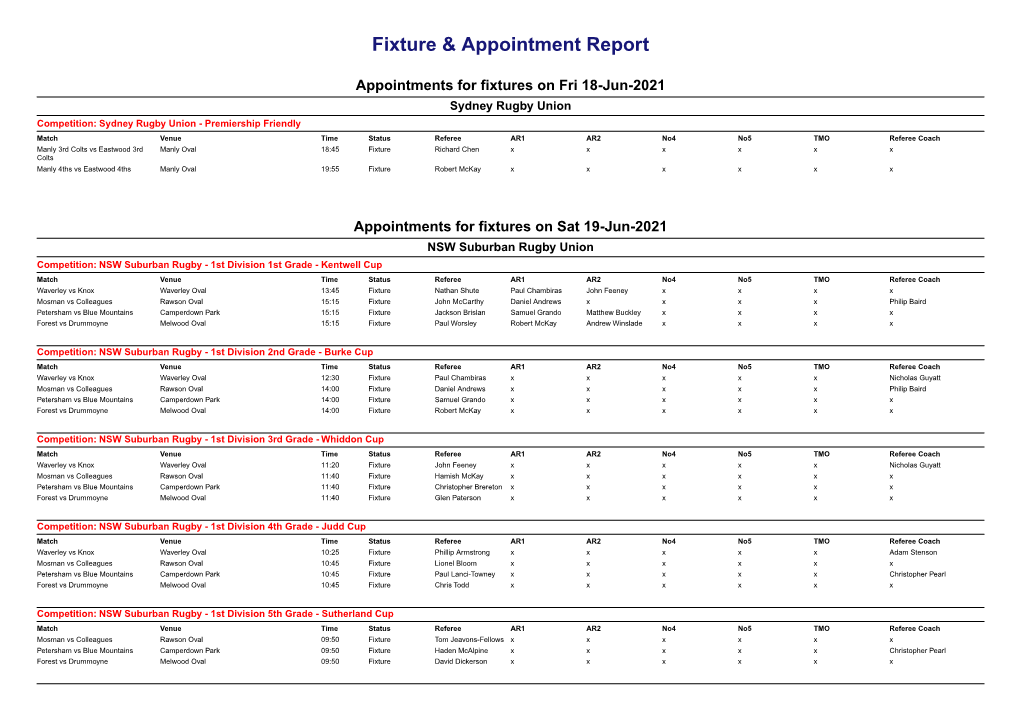 Fixture & Appointment Report