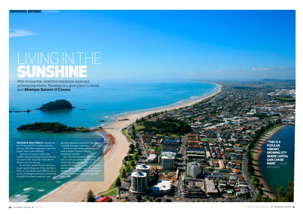 Living in the Sunshine with Its Beaches, Attractive Residential Areas and Growing Population, Tauranga Is a Great Place to Invest, Says Monique Balvert-O’Connor