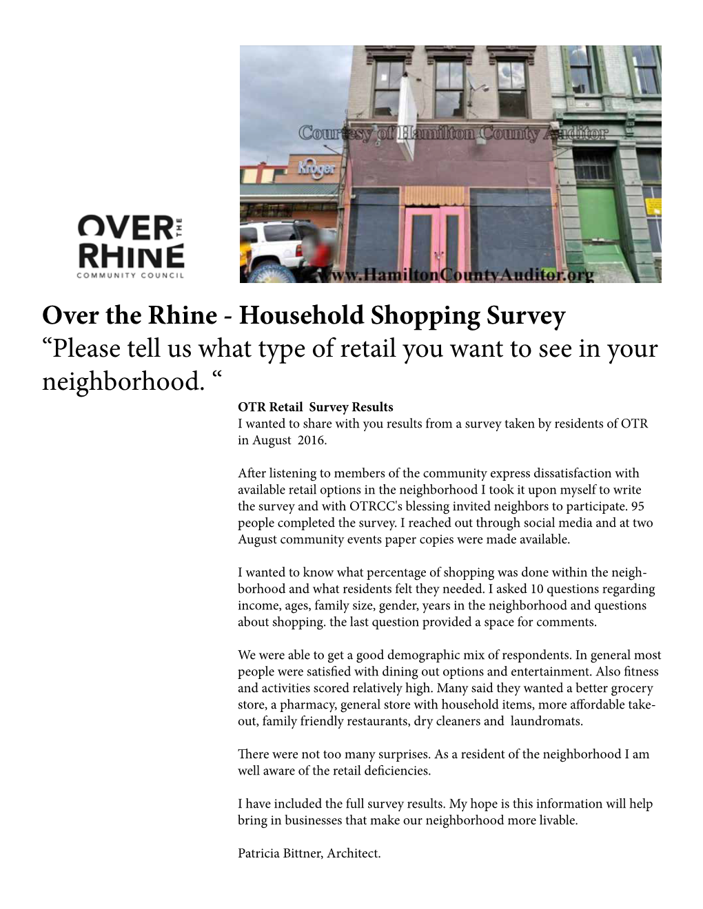 Household Shopping Survey “Please Tell Us What Type of Retail You Want to See in Your Neighborhood