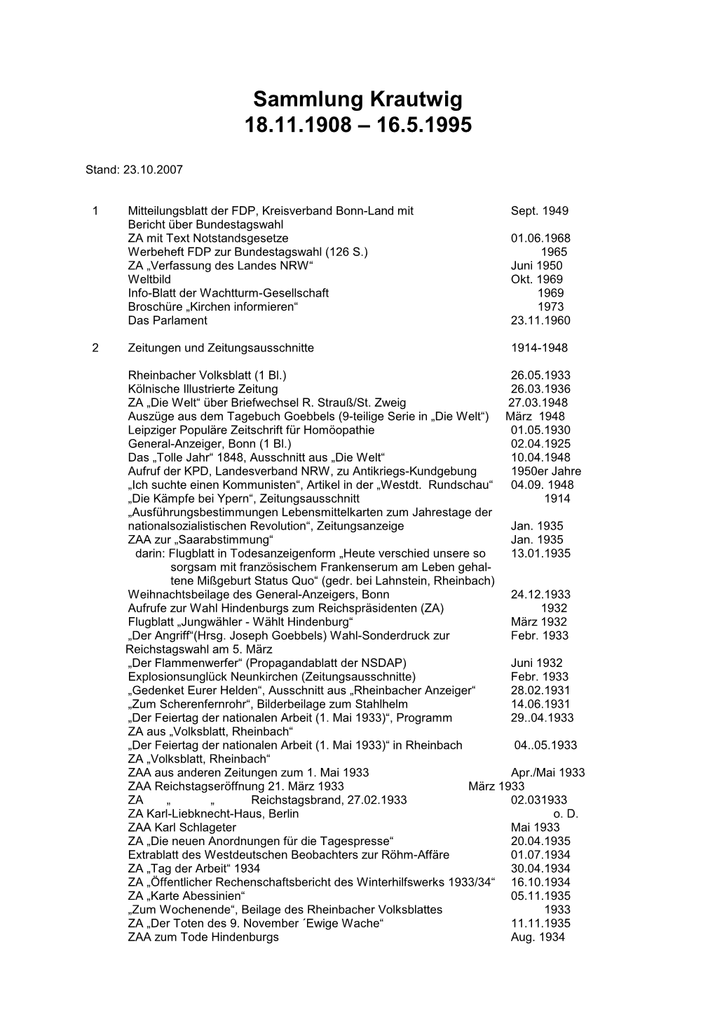 Sammlung Krautwig 18.11.1908 – 16.5.1995