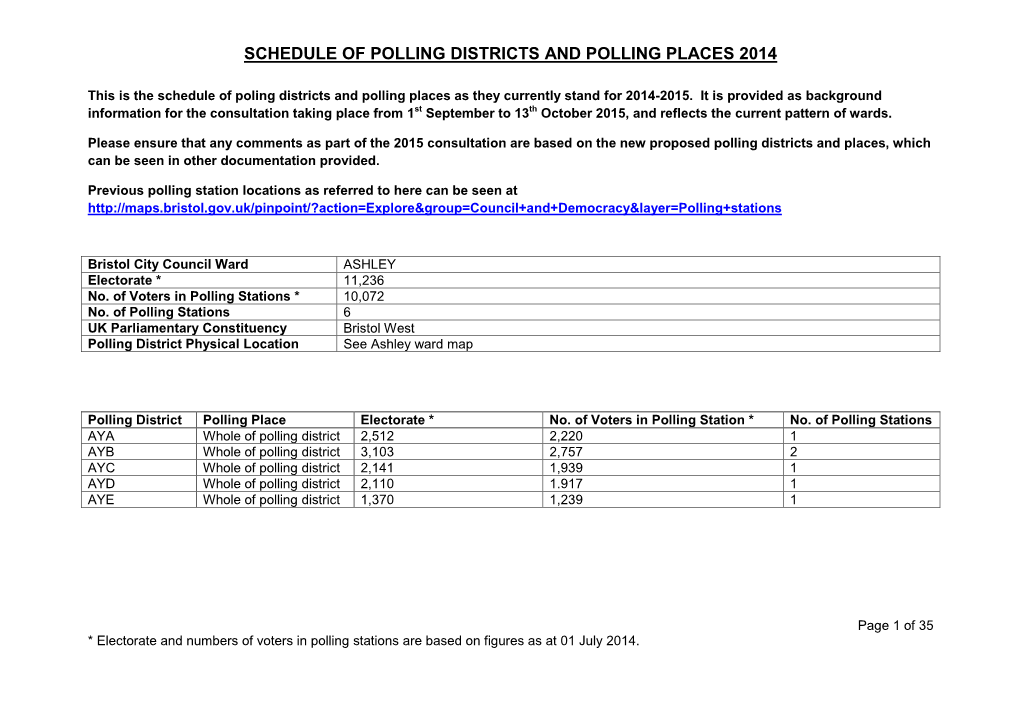 Schedule of Polling Districts and Polling Places 2014