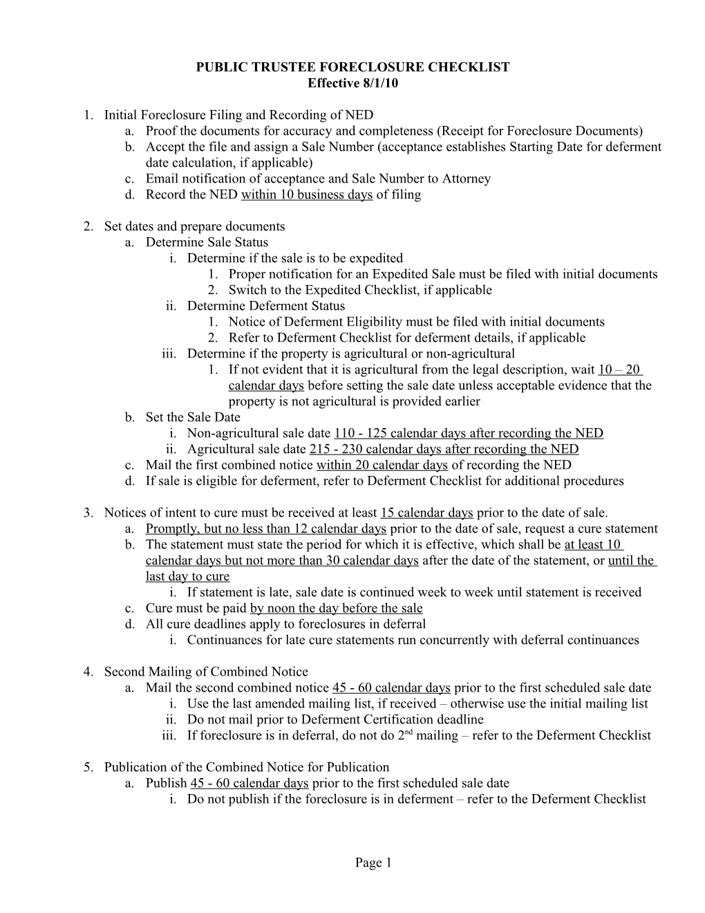 Public Trustee Foreclosure Checklist