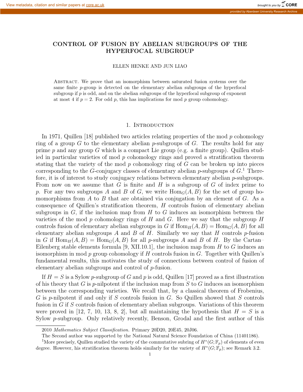 Control of Fusion by Abelian Subgroups of the Hyperfocal Subgroup