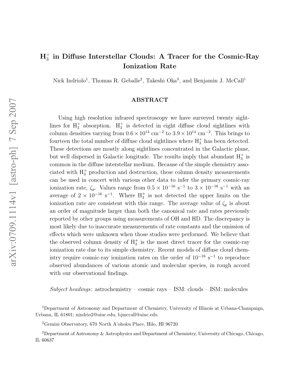 H3+ in Diffuse Interstellar Clouds: a Tracer for the Cosmic-Ray