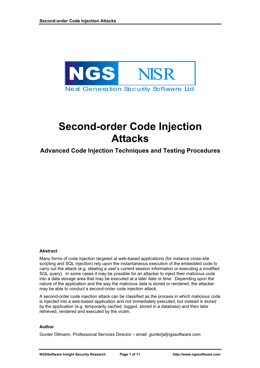 Second Order Code Injection Attacks